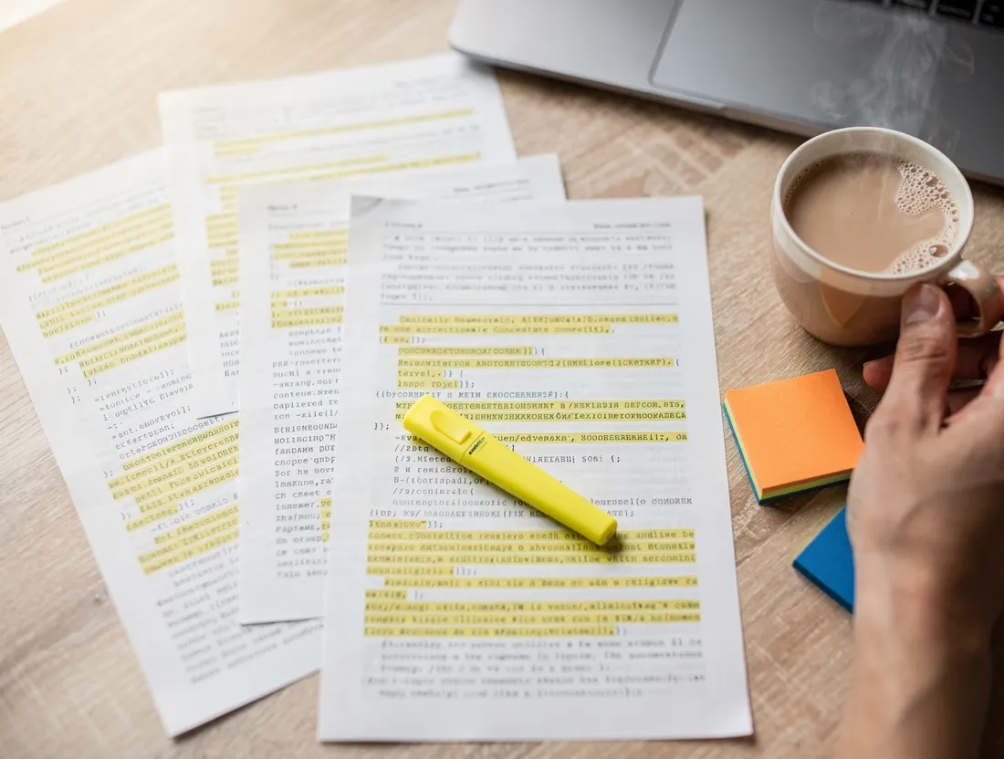 Printed pages from the books with highlighted code