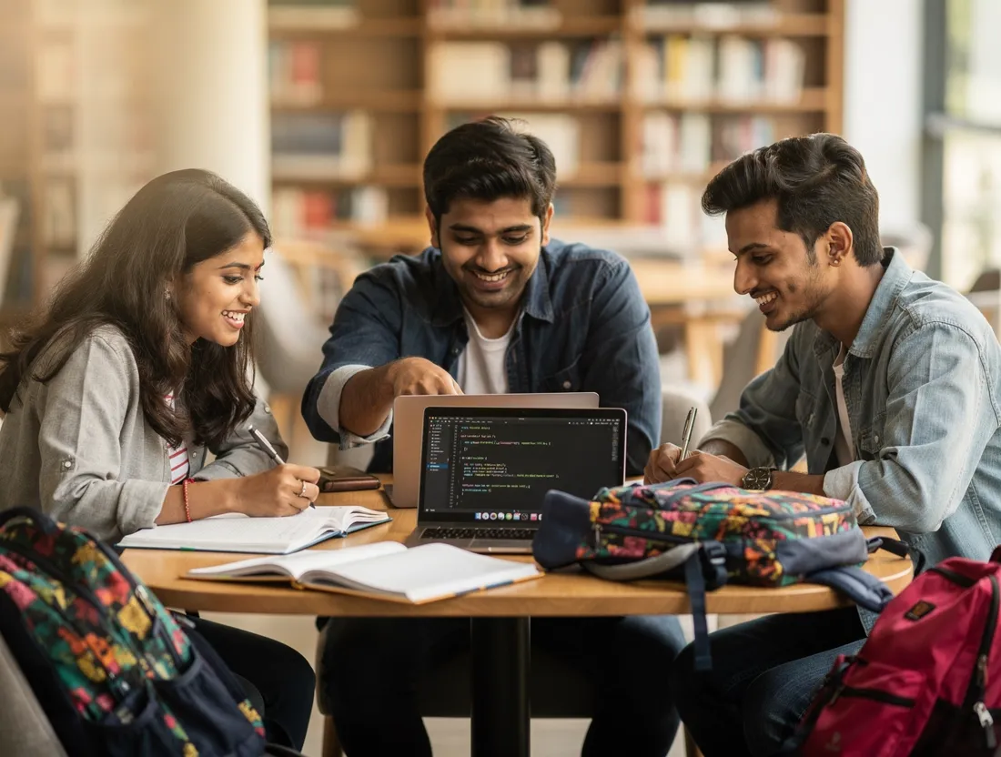 Students learning programming together